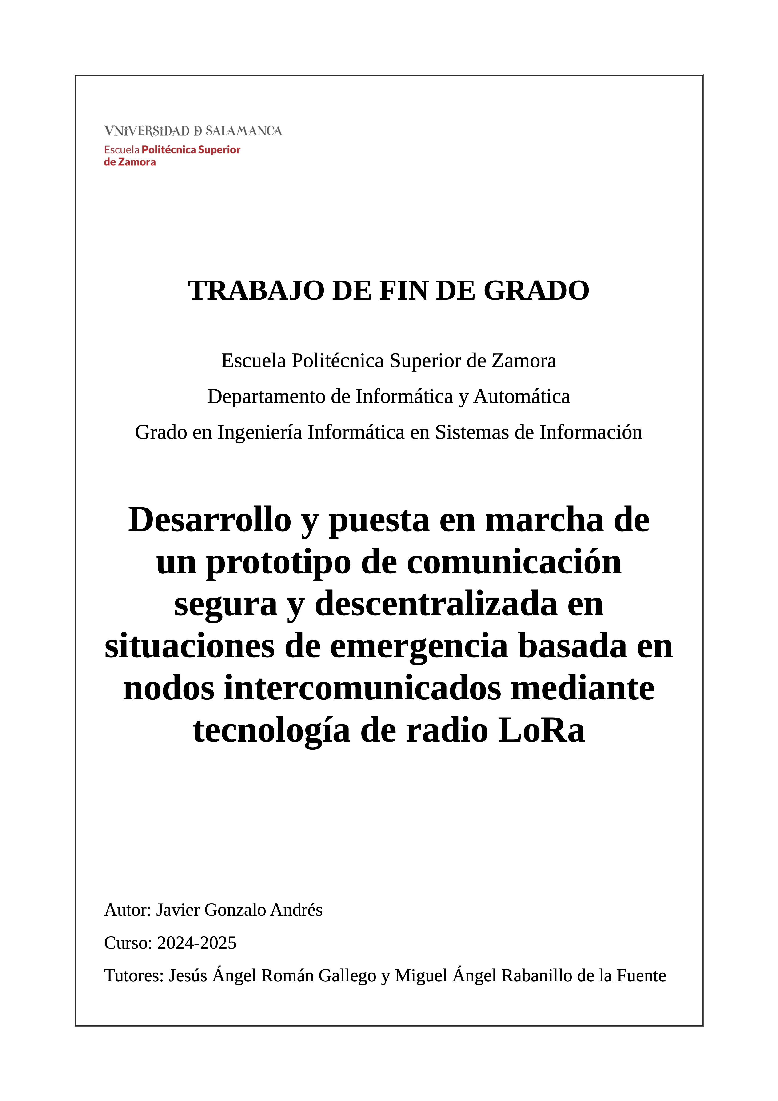 Portada del Trabajo de Fin de Grado - LoraConnect
